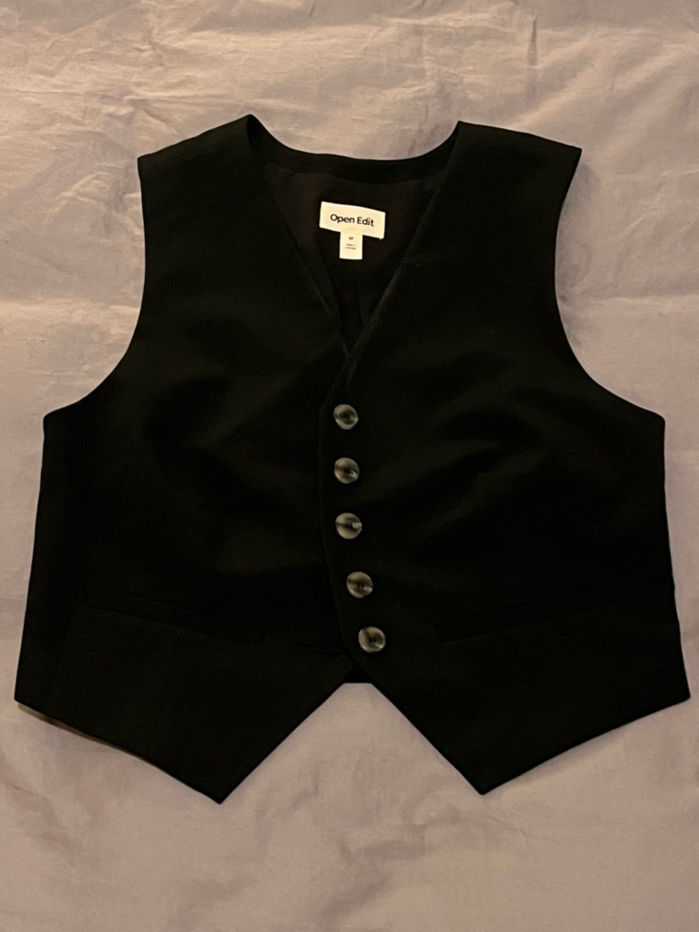 Open Edit Women's Black Button-Front Vest